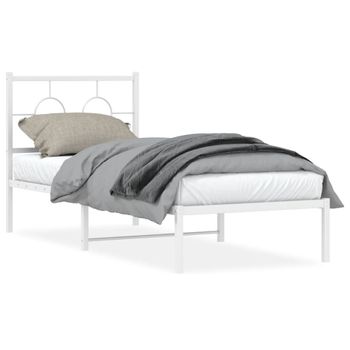 Cama Para Adulto | Cama Individual | Estructura De Cama De Metal Con Cabecero Blanco 80x200 Cm Cfw114224