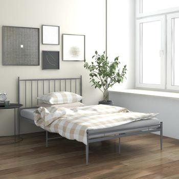 Cama Matrimonial | Cama Para Adultos | Estructura De Cama De Metal Gris 120x200 Cm Cfw732105