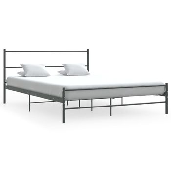 Cama Matrimonial | Cama Para Adultos | Estructura De Cama De Metal Gris 140x200 Cm Cfw241110