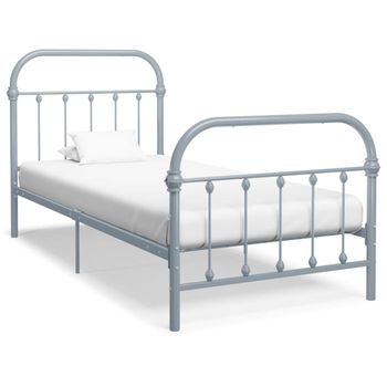 Cama Individual | Cama Para Adultos | Estructura De Cama De Metal Gris 90x200 Cm Cfw633123