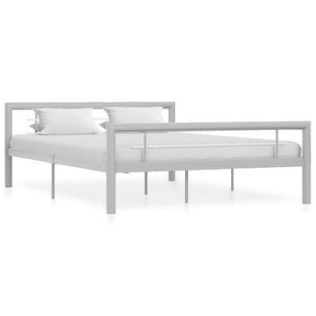 Cama Matrimonial | Cama Para Adultos | Estructura De Cama De Metal Gris Y Blanco 140x200 Cm Cfw366921