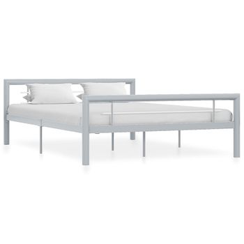 Cama Matrimonial | Cama Para Adultos | Estructura De Cama De Metal Gris Y Blanco 160x200 Cm Cfw373854