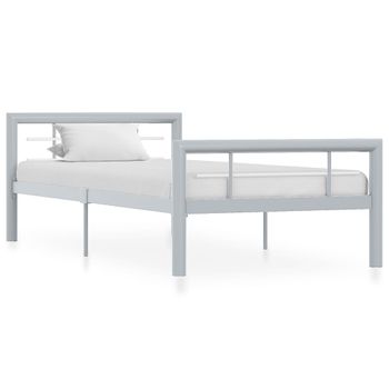 Cama Individual | Cama Para Adultos | Estructura De Cama De Metal Gris Y Blanco 90x200 Cm Cfw896344