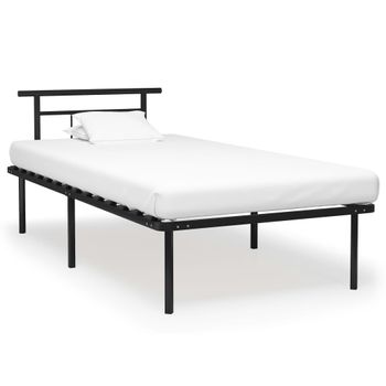 Cama Individual | Cama Para Adultos | Estructura De Cama De Metal Negro 100x200 Cm Cfw873895