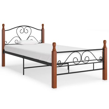 Cama Individual | Cama Para Adultos | Estructura De Cama De Metal Negro 90x200 Cm Cfw619422