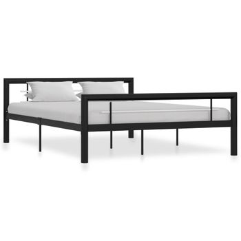 Cama Matrimonial | Cama Para Adultos | Estructura De Cama De Metal Negro Y Blanco 120x200 Cm Cfw577061