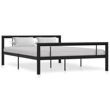 Cama Matrimonial | Cama Para Adultos | Estructura De Cama De Metal Negro Y Blanco 140x200 Cm Cfw961082