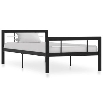 Cama Individual | Cama Para Adultos | Estructura De Cama De Metal Negro Y Blanco 90x200 Cm Cfw272577