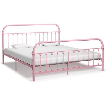 Cama Matrimonial | Cama Para Adultos | Estructura De Cama De Metal Rosa 180x200 Cm Cfw387573