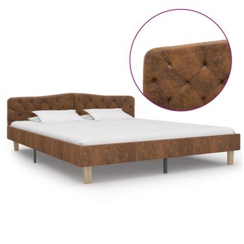 Cama Matrimonial | Cama Para Adultos | Estructura De Cama De Piel De Ante Artificial Marrón 180x200 Cm Cfw415005