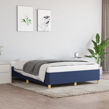 Cama Matrimonial | Cama Para Adultos | Estructura De Cama De Tela Azul 140x190 Cm Cfw257126