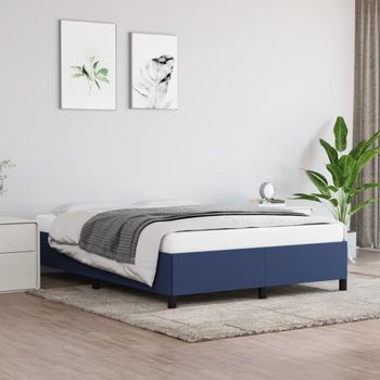 Cama Matrimonial | Cama Para Adultos | Estructura De Cama De Tela Azul 140x190 Cm Cfw681405