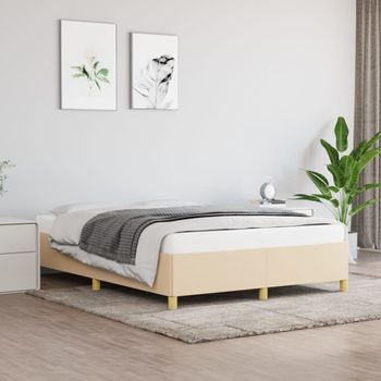 Cama Matrimonial | Cama Para Adultos | Estructura De Cama De Tela Color Crema 140x190 Cm Cfw592351