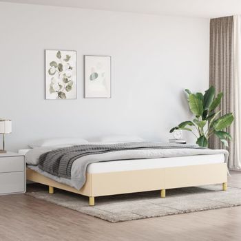 Cama Matrimonial | Cama Para Adultos | Estructura De Cama De Tela Color Crema 200x200 Cm Cfw793250