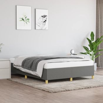 Cama Matrimonial | Cama Para Adultos | Estructura De Cama De Tela Gris Oscuro 140x190 Cm Cfw789538