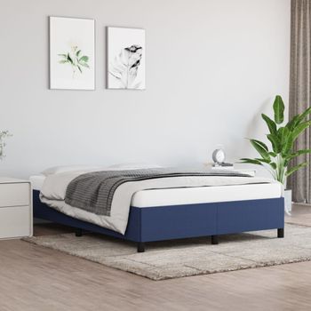 Cama Matrimonial | Cama Para Adultos | Estructura De Cama De Tela Gris Taupe Azul 140x200 Cm Cfw820146