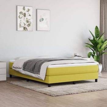 Cama Matrimonial | Cama Para Adultos | Estructura De Cama Box Spring Tela Verde 140x190 Cm Cfw893335