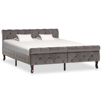 Cama Matrimonial | Cama Para Adultos | Estructura De Cama De Terciopelo Gris 140x200 Cm Cfw990143