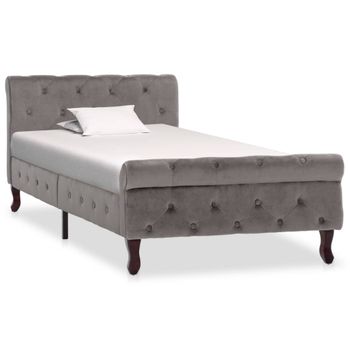 Cama Individual | Cama Para Adultos | Estructura De Cama De Terciopelo Gris 90x200 Cm Cfw721088