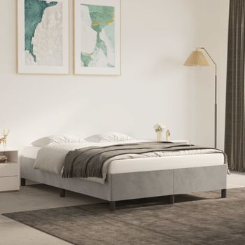 Cama Matrimonial | Cama Para Adultos | Estructura De Cama De Terciopelo Gris Claro 140x190 Cm Cfw914788