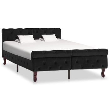 Cama Matrimonial | Cama Para Adultos | Estructura De Cama De Terciopelo Negro 120x200 Cm Cfw966467