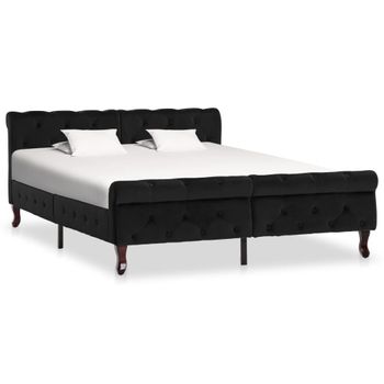 Cama Matrimonial | Cama Para Adultos | Estructura De Cama De Terciopelo Negro 140x200 Cm Cfw446280