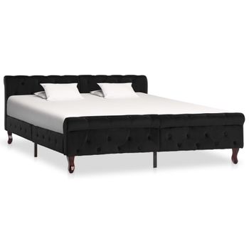 Cama Matrimonial | Cama Para Adultos | Estructura De Cama De Terciopelo Negro 160x200 Cm Cfw909255