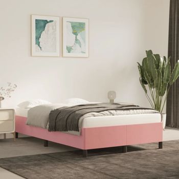 Cama Matrimonial | Cama Para Adultos | Estructura De Cama De Terciopelo Rosa 120x200 Cm Cfw753928