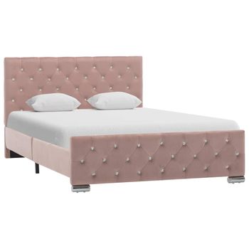 Cama Matrimonial | Cama Para Adultos | Estructura De Cama De Terciopelo Rosa 120x200 Cm Cfw680238