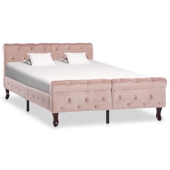 Cama Matrimonial | Cama Para Adultos | Estructura De Cama De Terciopelo Rosa 120x200 Cm Cfw572700