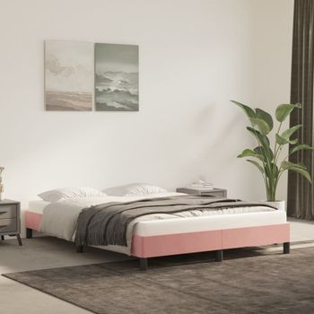 Cama Matrimonial | Cama Para Adultos | Estructura De Cama De Terciopelo Rosa 140x190 Cm Cfw548323