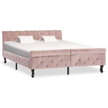 Cama Matrimonial | Cama Para Adultos | Estructura De Cama De Terciopelo Rosa 140x200 Cm Cfw728275