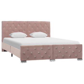 Cama Matrimonial | Cama Para Adultos | Estructura De Cama De Terciopelo Rosa 140x200 Cm Cfw610118