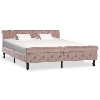 Cama Matrimonial | Cama Para Adultos | Estructura De Cama De Terciopelo Rosa 160x200 Cm Cfw336545