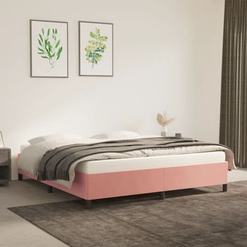 Cama Matrimonial | Cama Para Adultos | Estructura De Cama De Terciopelo Rosa 160x200 Cm Cfw176413