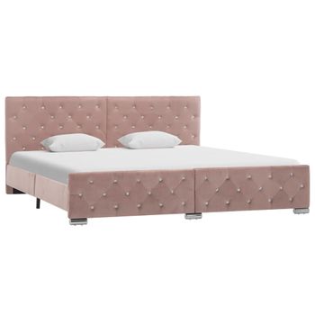 Cama Matrimonial | Cama Para Adultos | Estructura De Cama De Terciopelo Rosa 180x200 Cm Cfw295680