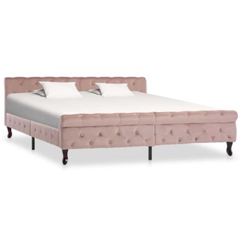 Cama Matrimonial | Cama Para Adultos | Estructura De Cama De Terciopelo Rosa 180x200 Cm Cfw794269