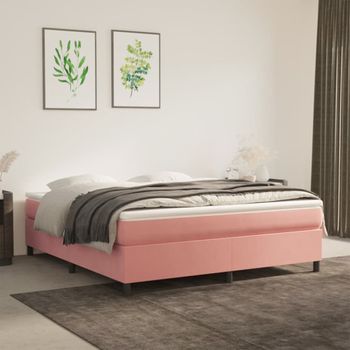 Cama Matrimonial | Cama Para Adultos | Estructura De Cama Box Spring Terciopelo Rosa 180x200 Cm Cfw435790