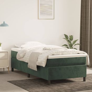 Cama Individual | Cama Para Adultos | Estructura De Cama Box Spring Terciopelo Verde Oscuro 90x190 Cm Cfw413069