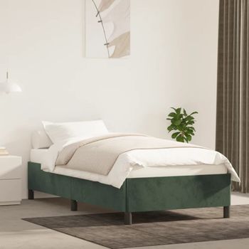 Cama Individual | Cama Para Adultos | Estructura De Cama De Terciopelo Verde 90x200 Cm Cfw691060