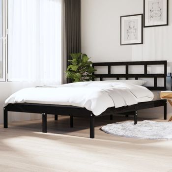 Cama Matrimonial | Cama Para Adultos | Estructura De Cama Madera Maciza Negro 135x190 Cm Cfw288085