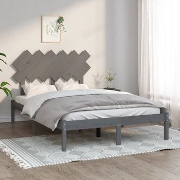 Cama Matrimonial | Cama Para Adultos | Estructura De Cama Doble Madera Maciza Gris 135x190 Cm Cfw544903