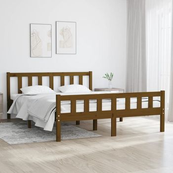 Cama Matrimonial | Cama Para Adultos | Estructura De Cama Doble Madera Maciza Marrón Miel 135x190 Cm Cfw777040