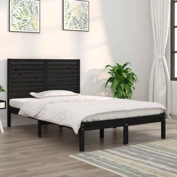 Cama Matrimonial | Cama Para Adultos | Estructura De Cama Madera Maciza Negro 135x190 Cm Cfw521646