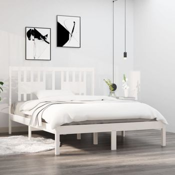 Cama Matrimonial | Cama Para Adultos | Estructura Cama Madera Maciza Blanco 120x190 Cm Cfw443024