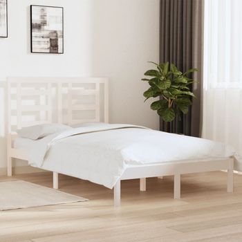 Cama Matrimonial | Cama Para Adultos | Estructura Cama Pequeña Doble Madera Maciza Blanco 120x190 Cm Cfw686384