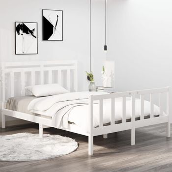 Cama Matrimonial | Cama Para Adultos | Estructura Cama Madera Maciza Doble Pequeña Blanca 120x190 Cm Cfw616503