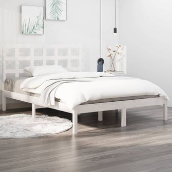 Cama Matrimonial | Cama Para Adultos | Estructura De Cama Doble Pequeña Madera Maciza Blanca 120x190cm Cfw839870