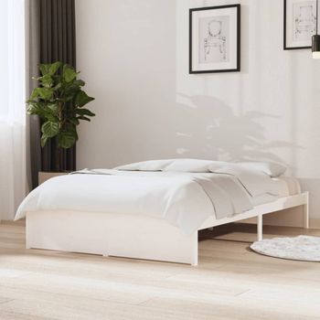 Cama Matrimonial | Cama Para Adultos | Estructura Cama Doble Pequeña Madera Maciza Blanco 120x190 Cm Cfw932088