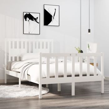 Cama Matrimonial | Cama Para Adultos | Estructura Cama Doble Pequeña Madera Maciza Blanca 120x190 Cm Cfw711951